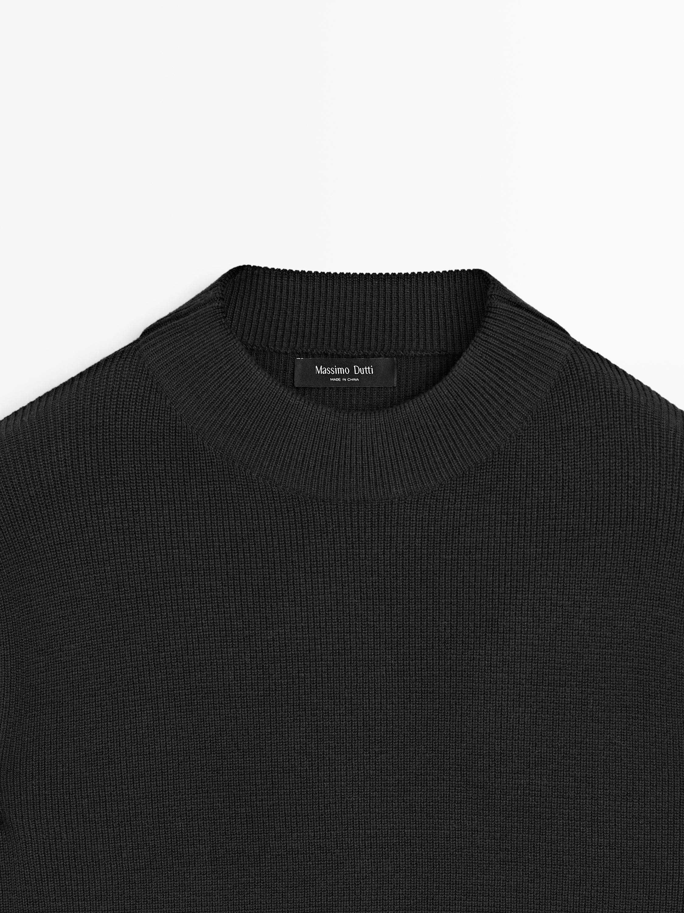 Cotton blend knit sweater with mock turtleneck